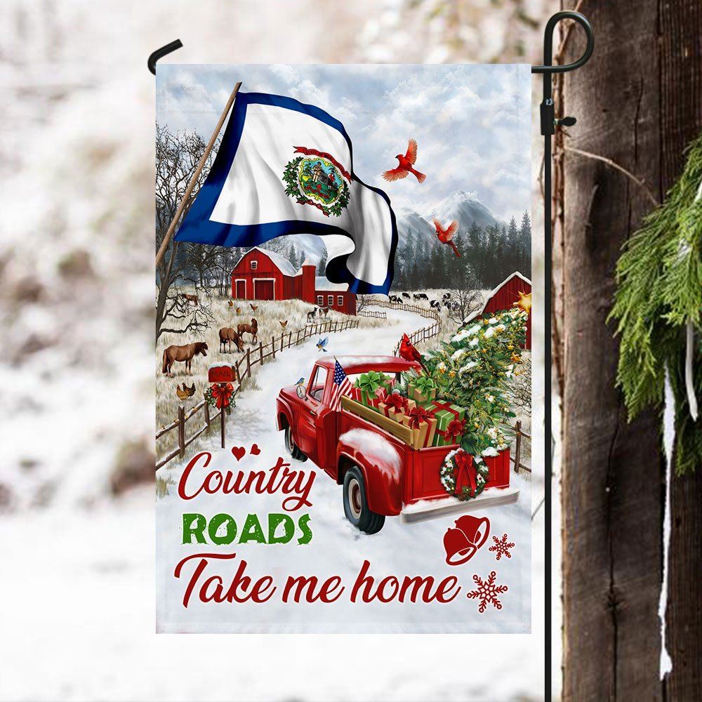 Red Truck West Virginia Flag Country Roads Take Me Home Flag, Christmas Garden Flag, Home Decor Accessories, Christmas Outdoor Decor Ideas