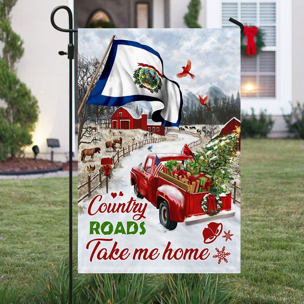 Red Truck West Virginia Flag Country Roads Take Me Home Flag, Christmas Garden Flag, Home Decor Accessories, Christmas Outdoor Decor Ideas