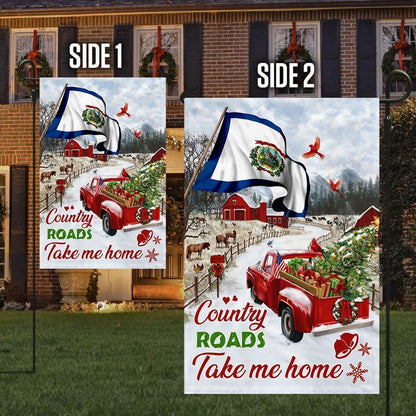 Red Truck West Virginia Flag Country Roads Take Me Home Flag, Christmas Garden Flag, Home Decor Accessories, Christmas Outdoor Decor Ideas