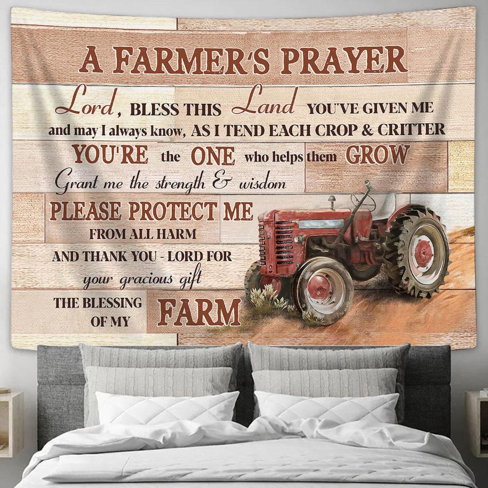 Red truck A farmer's prayer Tapestry Wall Art - Bible Verse Tapestry - Religious Tapestry Wall Hanging