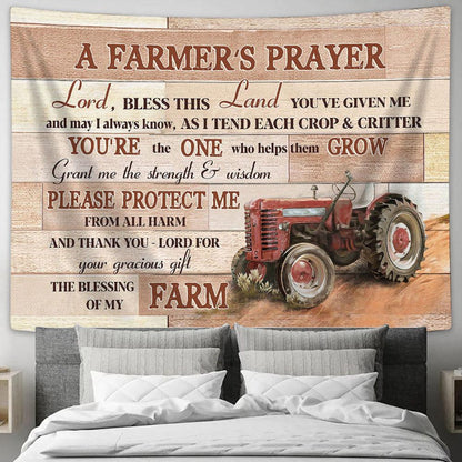 Red truck A farmer's prayer Tapestry Wall Art - Bible Verse Tapestry - Religious Tapestry Wall Hanging