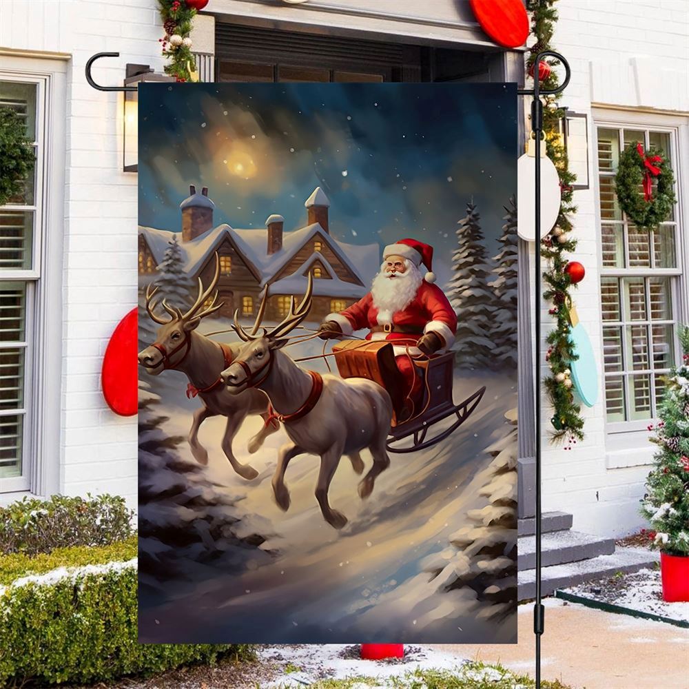 Reindeer Pulling Santa Claus Flag, Christmas Garden Flag, Home Decor Accessories, Christmas Outdoor Decor Ideas
