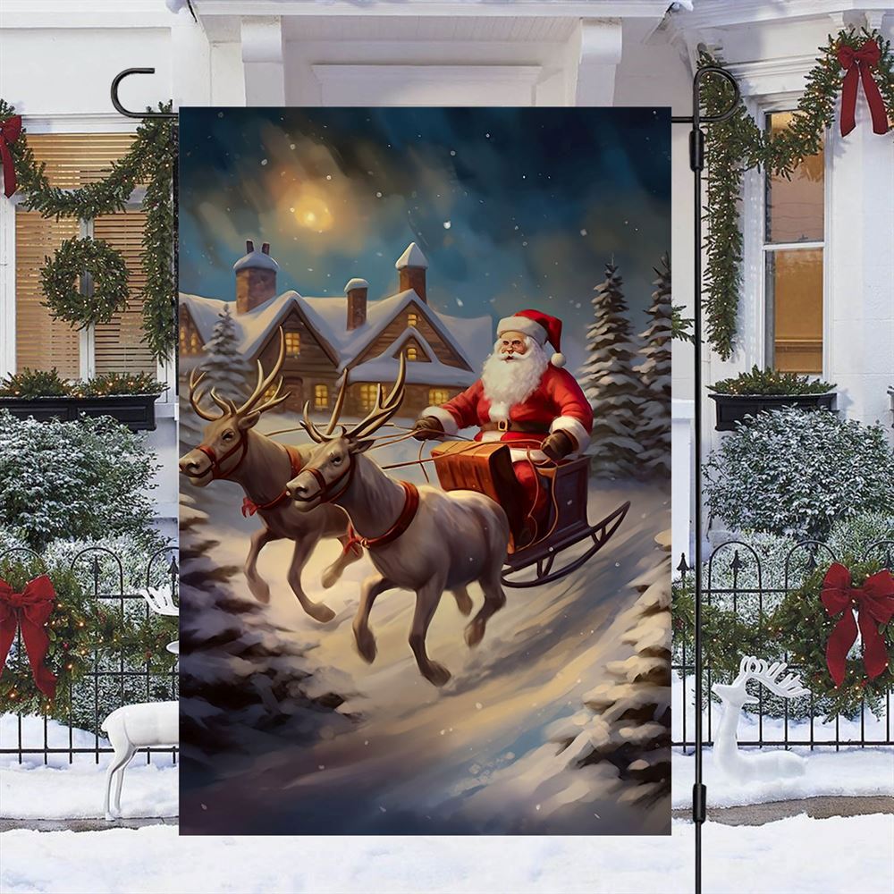 Reindeer Pulling Santa Claus Flag, Christmas Garden Flag, Home Decor Accessories, Christmas Outdoor Decor Ideas