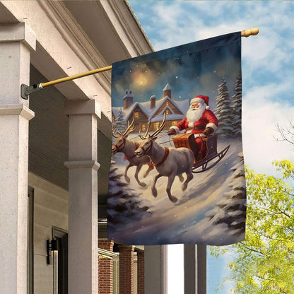 Reindeer Pulling Santa Claus Flag, Christmas Garden Flag, Home Decor Accessories, Christmas Outdoor Decor Ideas