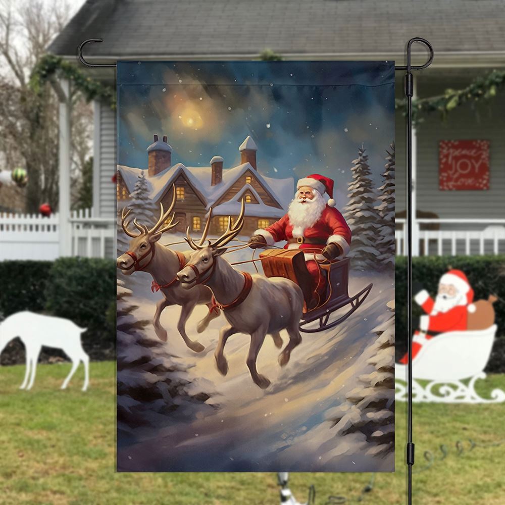 Reindeer Pulling Santa Claus Flag, Christmas Garden Flag, Home Decor Accessories, Christmas Outdoor Decor Ideas