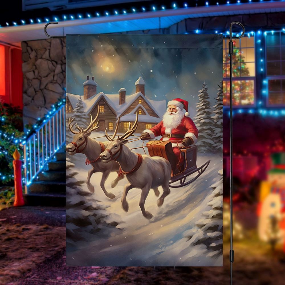 Reindeer Pulling Santa Claus Flag, Christmas Garden Flag, Home Decor Accessories, Christmas Outdoor Decor Ideas