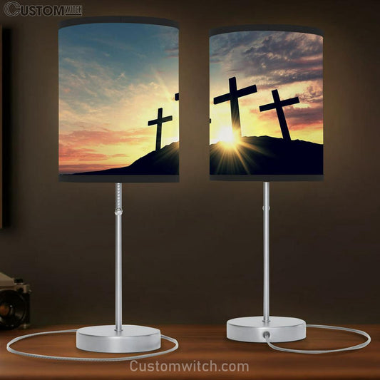 Religious Cross Night Sunrise Sky Table Lamb Pictures - Faith Art - Christian Table Lamb Gift Decor