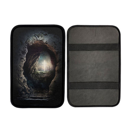 Resurrection Light Empty Tomb With Crucifix Dawn Car Center Console Cover, Christian Gift Car Armrest Pad