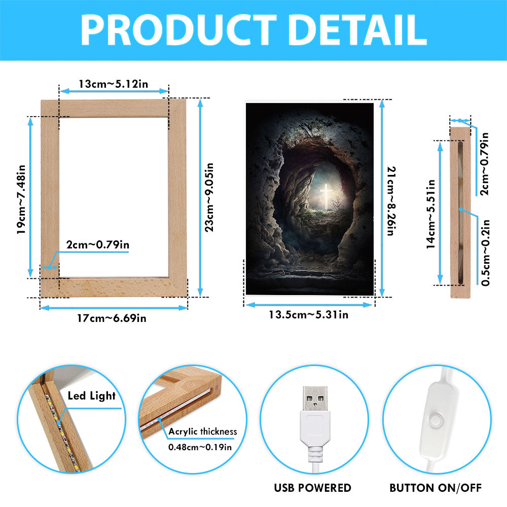 Resurrection Light Empty Tomb With Crucifix Dawn Frame Lamp Prints - Religious Frame Lamp Art - Christian Decor