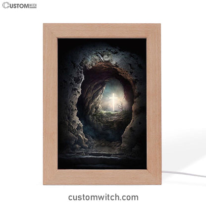 Resurrection Light Empty Tomb With Crucifix Dawn Frame Lamp Prints - Religious Frame Lamp Art - Christian Decor