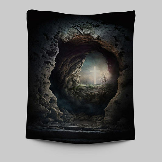 Resurrection Light Empty Tomb With Crucifix Dawn Tapestry Prints - Religious Tapestries Wall Hanging Art - Christian Wall Decor