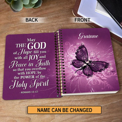 Romans 1513 Personalized Purple Butterfly Spiral Journal, Scripture Gifts For Church Members
