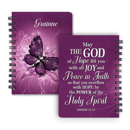 Romans 1513 Personalized Purple Butterfly Spiral Journal, Scripture Gifts For Church Members