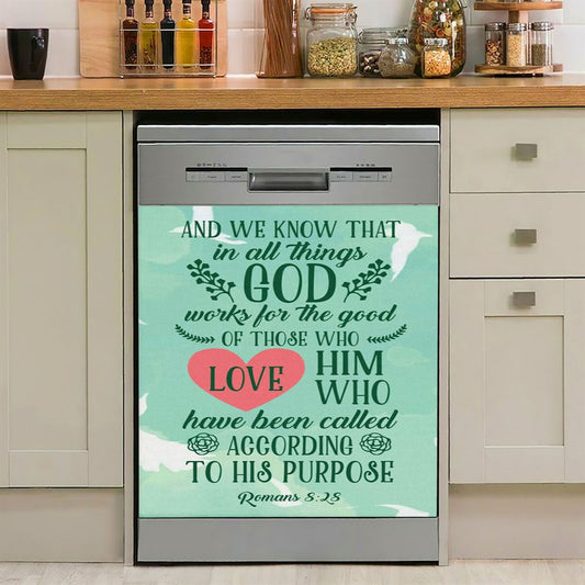 Romans 828 In All Things God Works For The Good Dishwasher Cover, Bible Verse Dishwasher Wrap, Scripture Kitchen Decoration