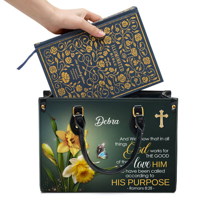 Romans 8 28 And We Know That In All Things Religious Personalized Leather Handbag With Handle Gifts For Christian Women