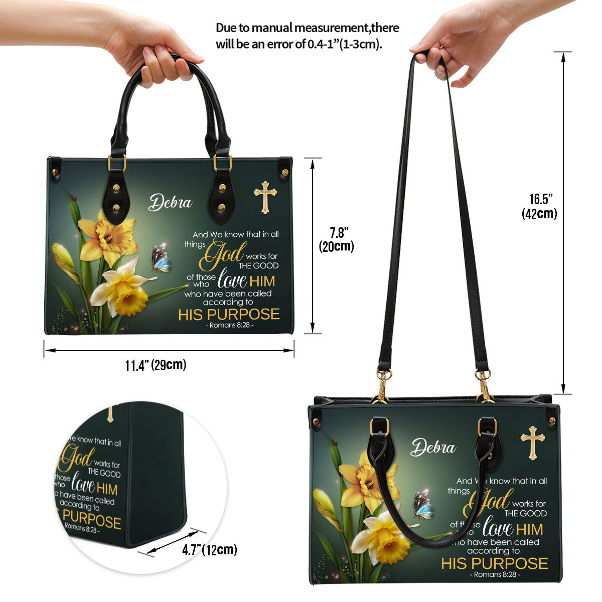 Romans 8 28 And We Know That In All Things Religious Personalized Leather Handbag With Handle Gifts For Christian Women