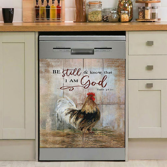 Rooster Chicken Be Still And Know That I Am God Dishwasher Cover, Inspirational Dishwasher Wrap, Christian Kitchen Decoration