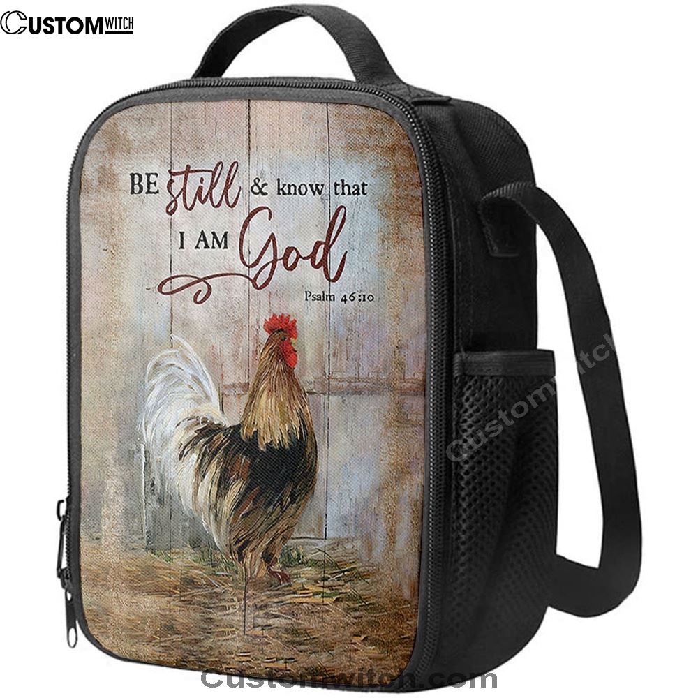 Rooster Chicken Be Still And Know That I Am God Lunch Bag, Bible Verse Lunch Bag For Men And Women