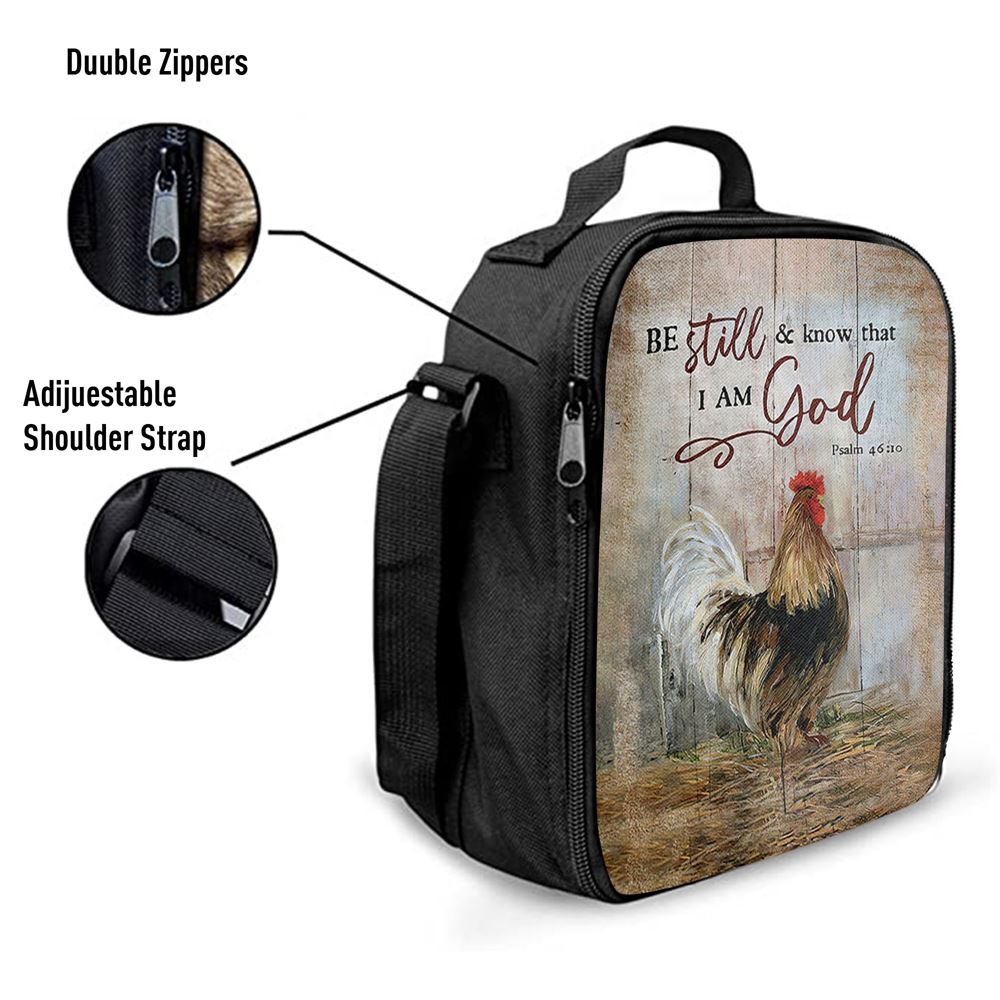 Rooster Chicken Be Still And Know That I Am God Lunch Bag, Bible Verse Lunch Bag For Men And Women