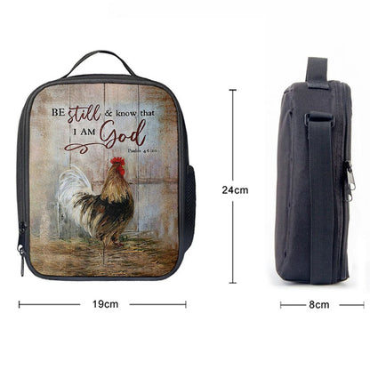 Rooster Chicken Be Still And Know That I Am God Lunch Bag, Bible Verse Lunch Bag For Men And Women
