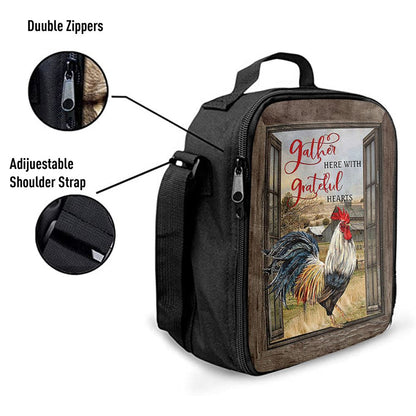 Rooster Chicken Gather Here With Grateful Hearts Lunch Bag, Bible Verse Lunch Bag For Men And Women