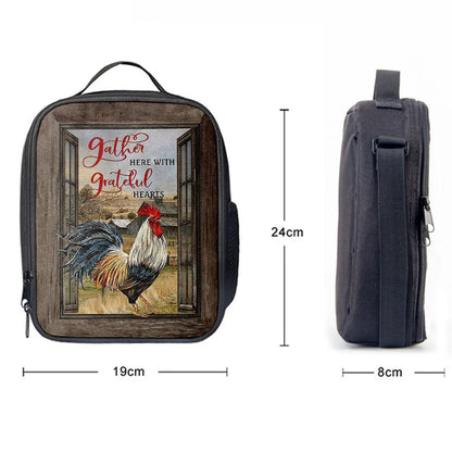 Rooster Chicken Gather Here With Grateful Hearts Lunch Bag, Bible Verse Lunch Bag For Men And Women