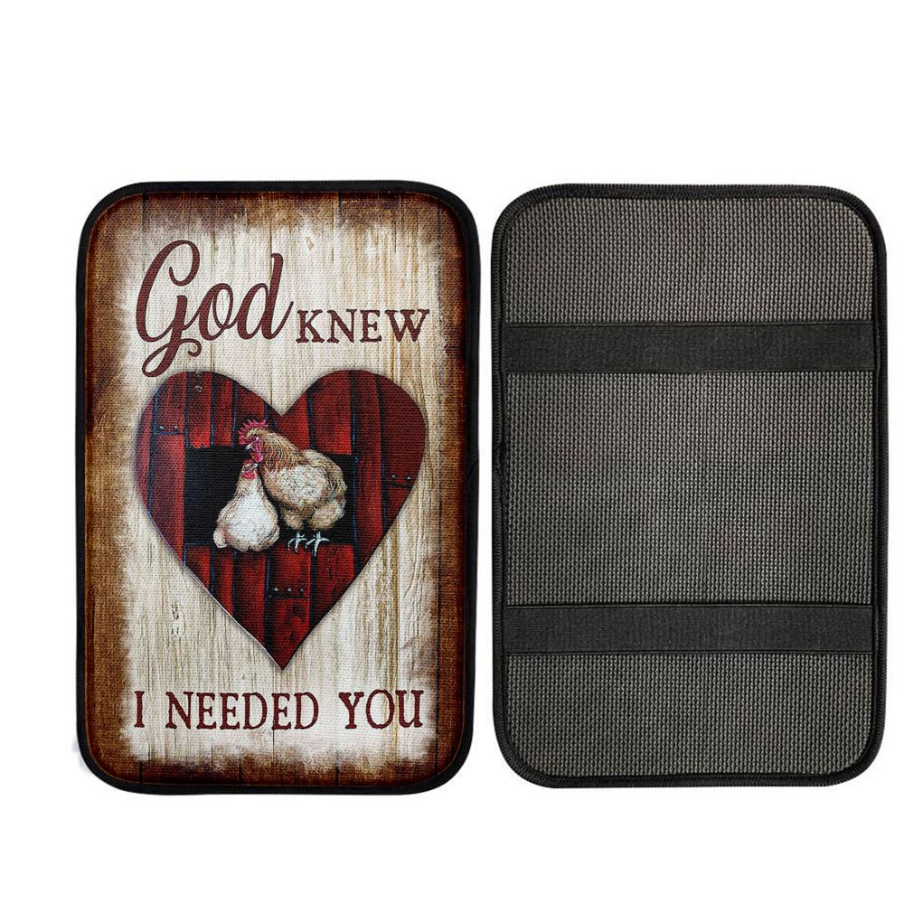 Rooster Hen - God Knew I Needed You Car Center Console Cover, Religious Car Interior Accessories