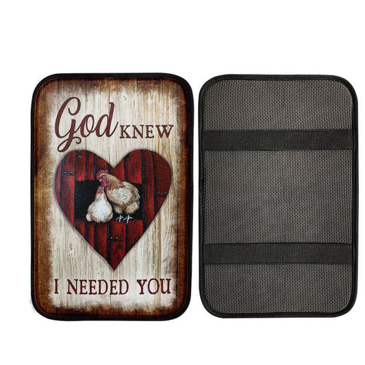 Rooster Hen - God Knew I Needed You Car Center Console Cover, Religious Car Interior Accessories