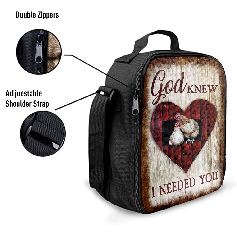 Rooster Hen - God Knew I Needed You Lunch Bag - Christian Art, Bible Verse Lunch Bag For Men And Women
