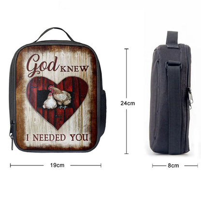Rooster Hen - God Knew I Needed You Lunch Bag - Christian Art, Bible Verse Lunch Bag For Men And Women