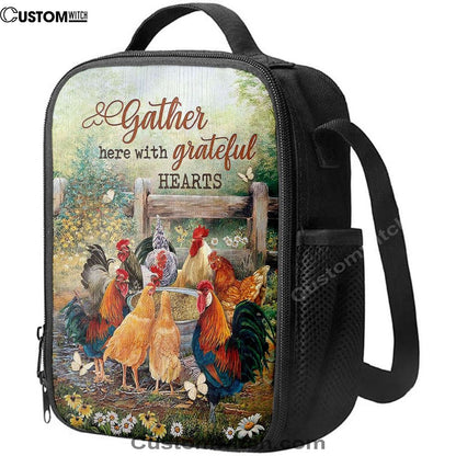 Rooster Meadow Land Gather Here With Grateful Hearts Lunch Bag - Christian Art, Bible Verse Lunch Bag For Men And Women