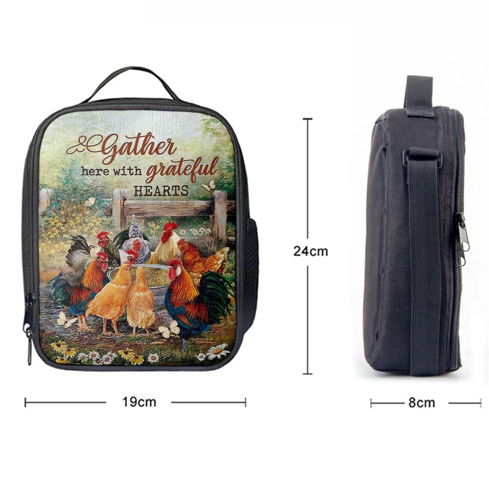 Rooster Meadow Land Gather Here With Grateful Hearts Lunch Bag - Christian Art, Bible Verse Lunch Bag For Men And Women