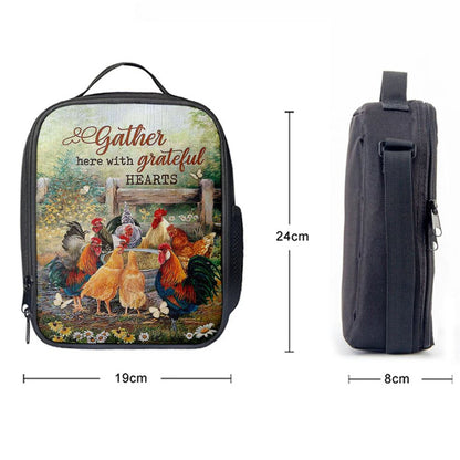 Rooster Meadow Land Gather Here With Grateful Hearts Lunch Bag - Christian Art, Bible Verse Lunch Bag For Men And Women
