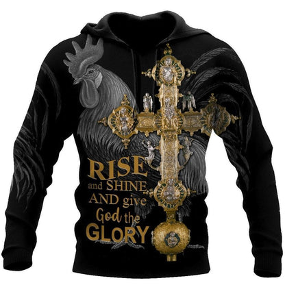 Rooster Rise And Shine And Give God The Glory God 3D Hoodie For Man And Women, Jesus Printed 3D Hoodie