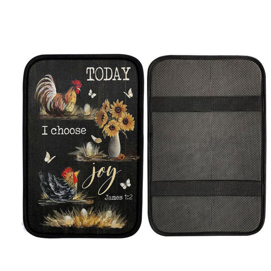 Rooster Sunflower Vase Black Background Today I Choose Joy Car Center Console Cover, Religious Car Interior Accessories