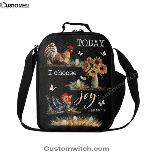 Rooster Sunflower Vase Black Background Today I Choose Joy Lunch Bag - Christian Art, Bible Verse Lunch Bag For Men And Women