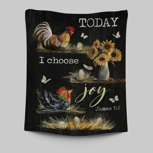 Rooster Sunflower Vase Black Background Today I Choose Joy Tapestry Art - Christian Art - Bible Verse Wall Art - Religious Home Decor