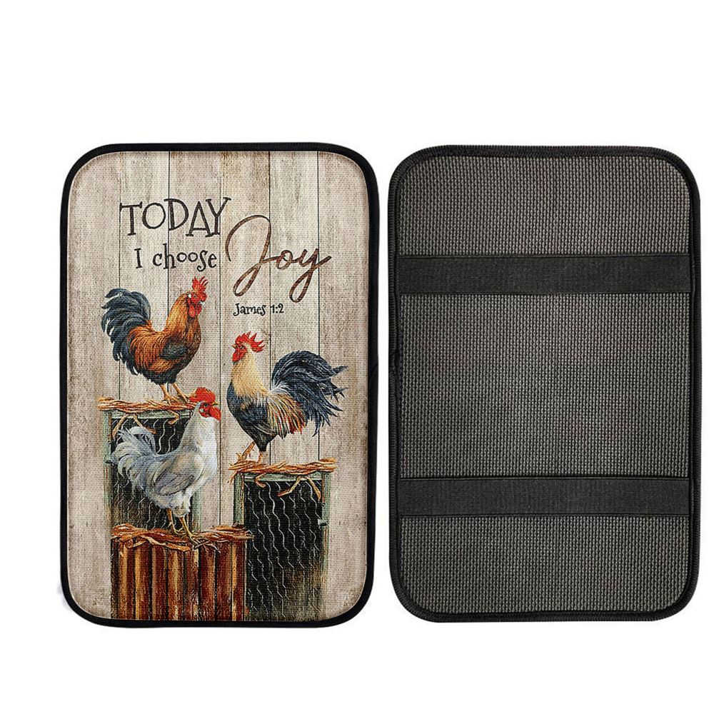 Rooster Today I Choose Joy Car Center Console Cover, Religious Car Interior Accessories