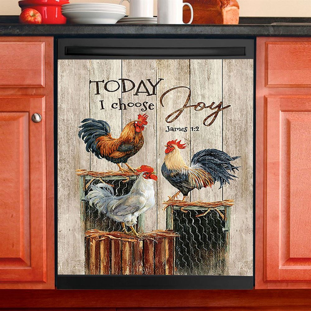 Rooster Today I Choose Joy Dishwasher Cover, Christian Dishwasher Wrap, Bible Verse Kitchen Decoration