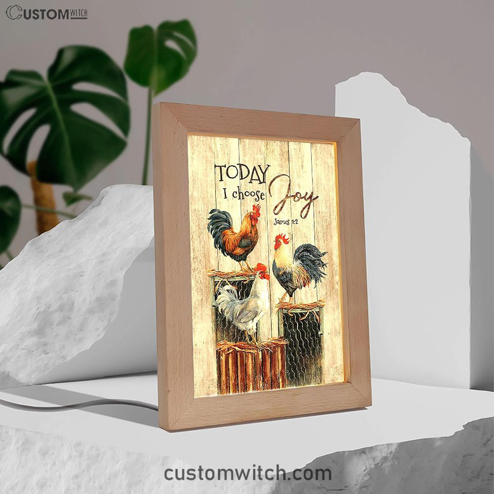 Rooster Today I Choose Joy Frame Lamp Art - Christian Night Light - Bible Verse Wooden Lamp