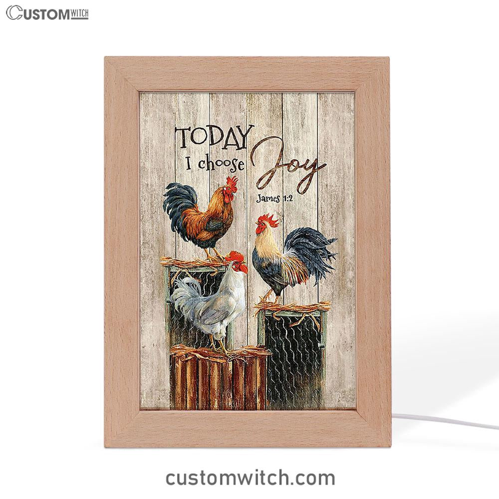 Rooster Today I Choose Joy Frame Lamp Art - Christian Night Light - Bible Verse Wooden Lamp