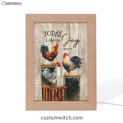 Rooster Today I Choose Joy Frame Lamp Art - Christian Night Light - Bible Verse Wooden Lamp