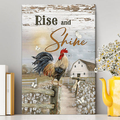 Rooster White Flower Field Sunset Rise And Shine Canvas Wall Art - Christian Canvas Prints - Bible Verse Canvas Art