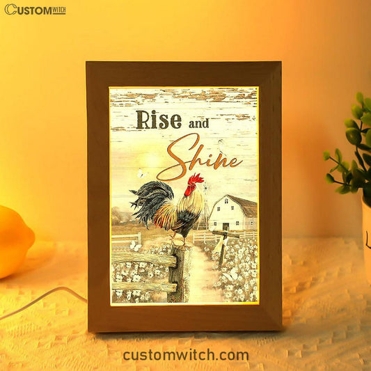 Rooster White Flower Field Sunset Rise And Shine Frame Lamp Art - Christian Night Light - Bible Verse Wooden Lamp