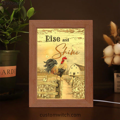 Rooster White Flower Field Sunset Rise And Shine Frame Lamp Art - Christian Night Light - Bible Verse Wooden Lamp