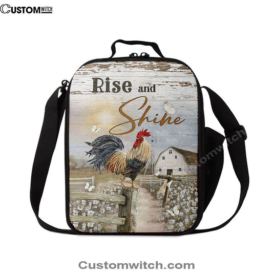 Rooster White Flower Field Sunset Rise And Shine Lunch Bag, Bible Verse Lunch Bag For Men And Women