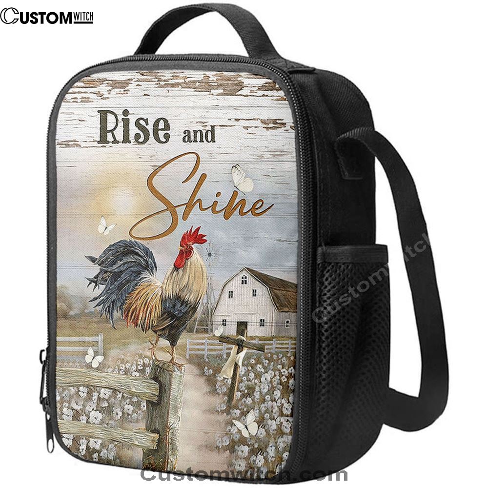 Rooster White Flower Field Sunset Rise And Shine Lunch Bag, Bible Verse Lunch Bag For Men And Women