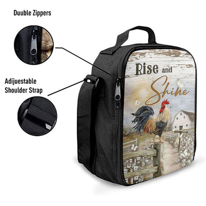 Rooster White Flower Field Sunset Rise And Shine Lunch Bag, Bible Verse Lunch Bag For Men And Women