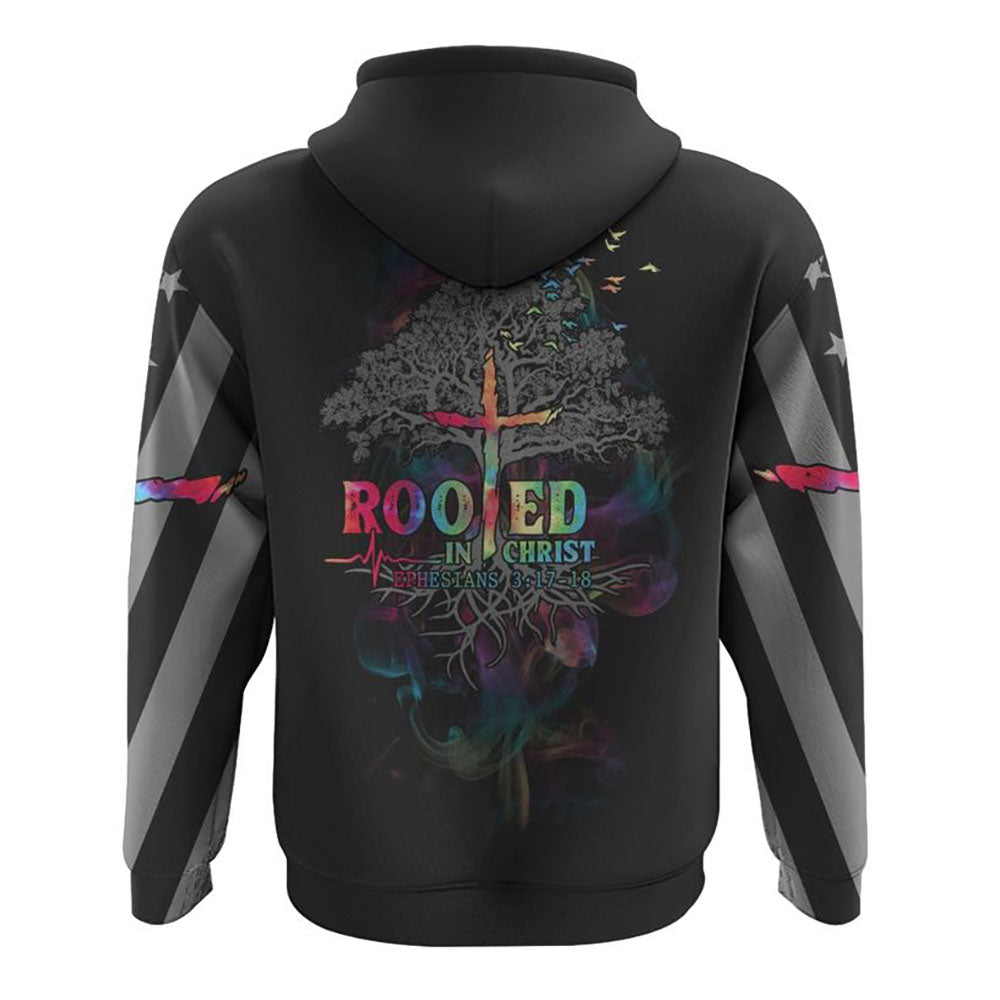 Rooted In Christ Colorful Smoke All Over Print 3D Hoodie, Christian Hoodie, Christian Sweatshirt, Bible Verse Shirt