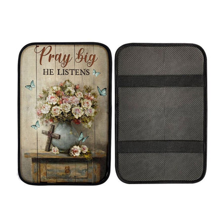 Rose Flower, Cross, Butterfly, Pray Big He Listens Car Center Console Cover, Car Armrest Pad, Christian Gift, Armrest Box Mat